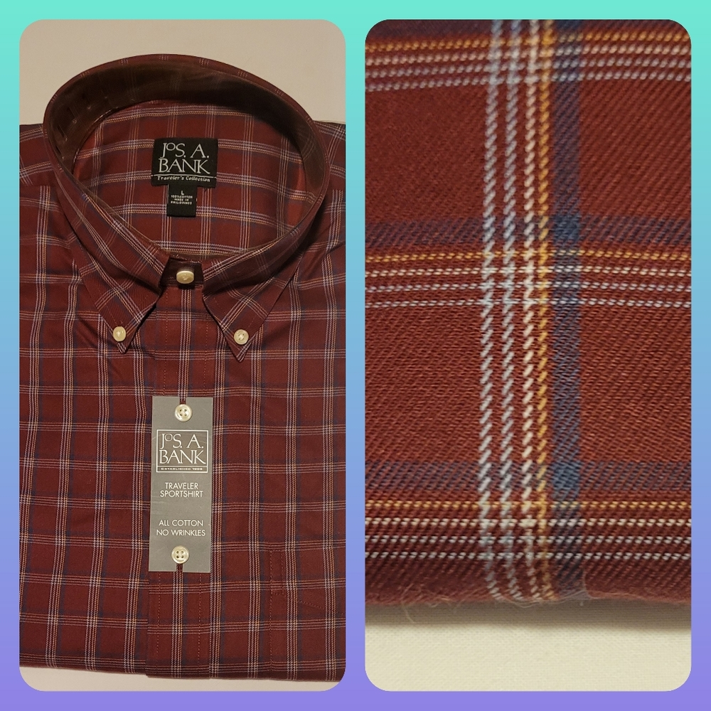 Jos A Bank Burgandy Plaid Travelers Collection